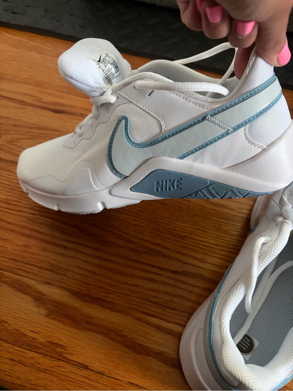 Nike White Sneakers with Light Blue Trim